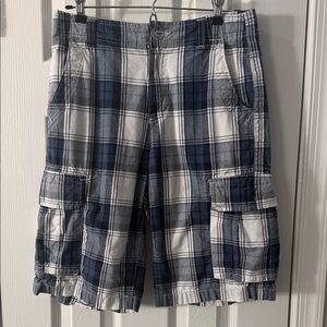 urban pipeline Blue and White Plaid Cargo Shorts